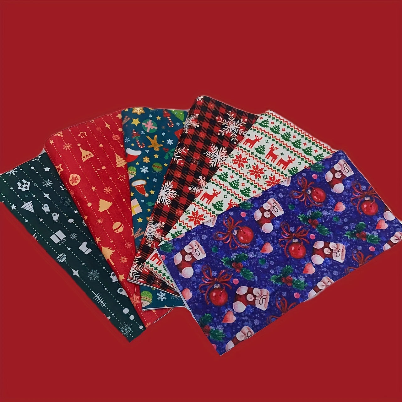 6pcs Christmas Fabric Fat Quarter for DIY Crafting Sewing