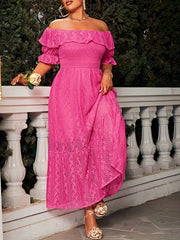 Lace Ruffle Off Shoulder Maxi Smock Dress