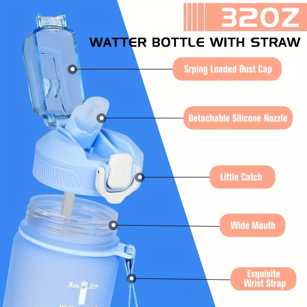 1000ml Sports Water Bottle with Straw Gradient Design Time Marker