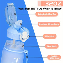 1000ml Sports Water Bottle with Straw Gradient Design Time Marker