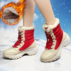 Warm Snow Boots for Women Lace Up Platform Winter Boots with Faux Fur