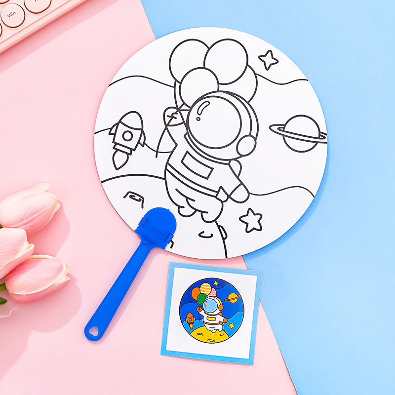 Cartoon Paper Fan Diy Painting Blank Hand painted Fan Graffiti Round Fan