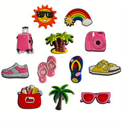 12pcs Travel Pattern Shoe Charms Clogs Jibbitz Sandals Shoe Accessories