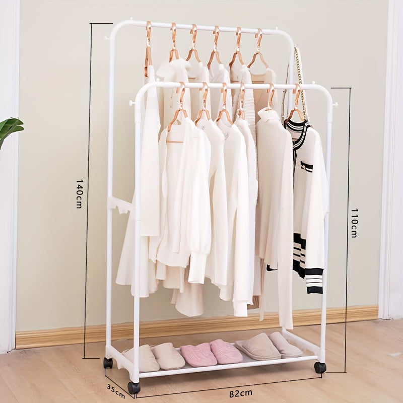 Standing Clothes Rack with Top Rod Lower Storage and Hooks Coat Rack