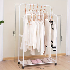Standing Clothes Rack with Top Rod Lower Storage and Hooks Coat Rack