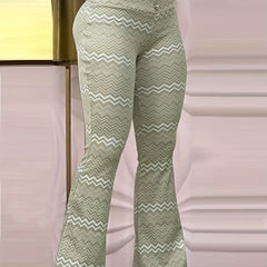 Striped Flare Leg Pants High Rise Buttoned Trousers