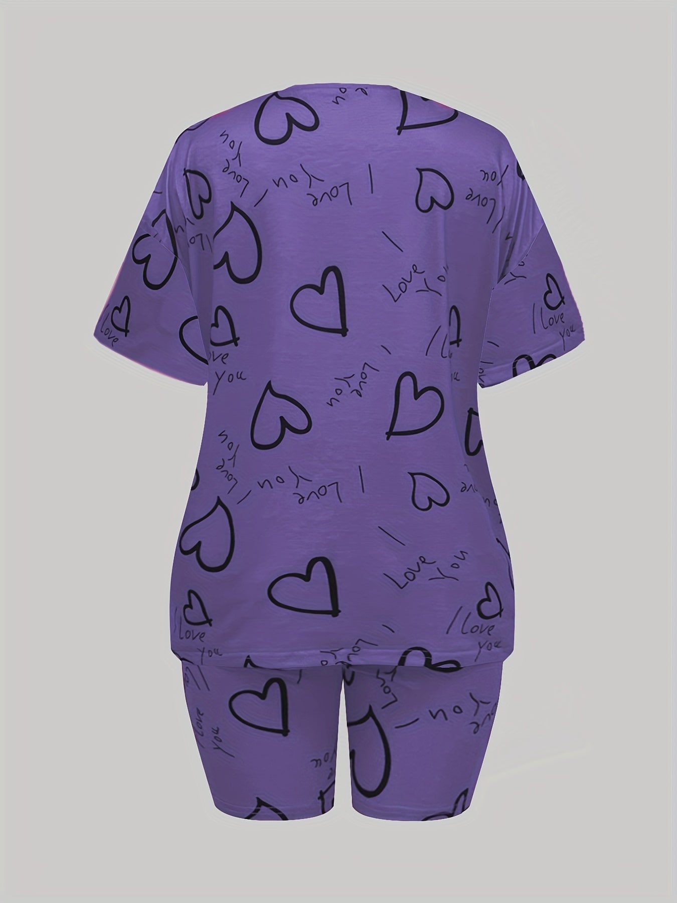 Hearts Print Two piece Set Short Sleeve Casual T Shirt & Shorts 2pcs Outfits