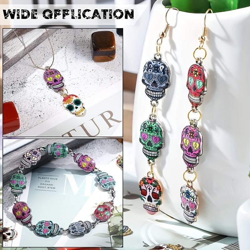 10pcs Mixed Colorful Skull Head Pendants - Halloween DIY Accessory