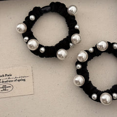 Pearl Decors Elastic Scrunchies Velvet Ponytail Holders