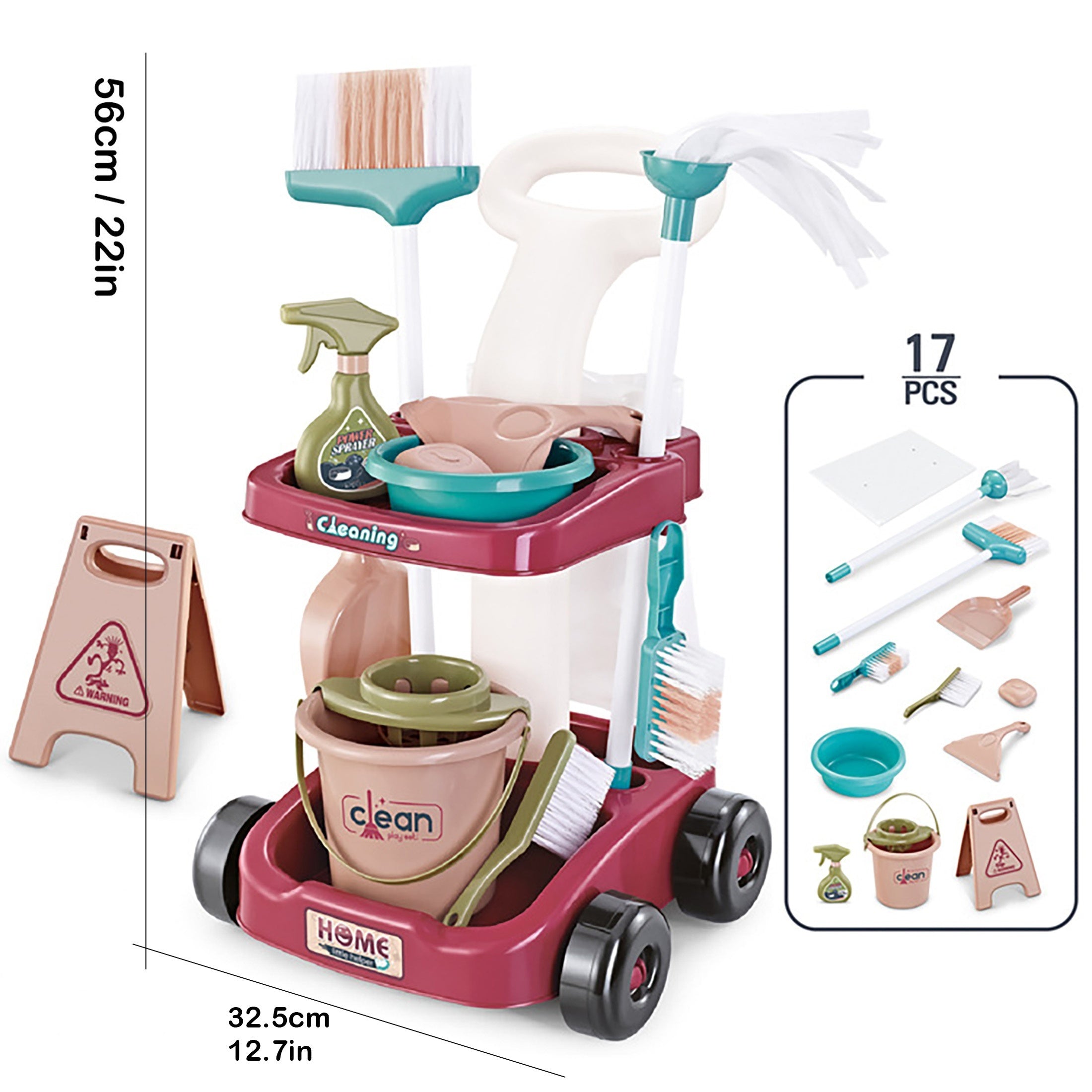 Kids' Cleaning Toy Set with Cart and Bucket