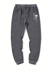 Rose & Kanji Print Men's Sweatpants with Pockets