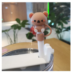 Cartoon Animal Straw Tip Lids Set, Reusable Leakproof Silicone Straw Cover