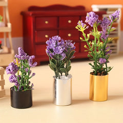 1/12 Dollhouse Purple Flower Potted Plant Bonsai Garden Decor Toy