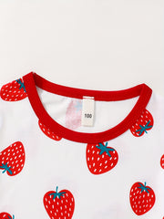 2pcs Strawberry Pattern Kid's Pajamas Set Comfy Casual PJ Set Girl's Loungewear