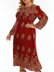 Boho Dress Paisley Print Long Sleeve Maxi Dress