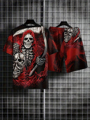 Skull Skeleton 3D Pattern Men's 2 Piece Outfits T-shirt & Shorts Set