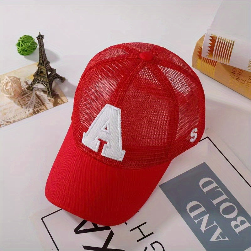 Kids Letter A Embroidered Baseball Cap Mesh Sun Screen Sport Hat