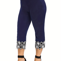 Sporty Leggings Women's Plus Floral Appliques High Stretch Leggings