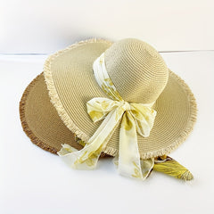Wide Brim Sun Hat Ribbon Bowknot Decor Straw Hat
