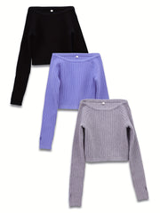 Girls' Long Sleeve Knitted Ballet Dance Top Sweater Pullover Shirt
