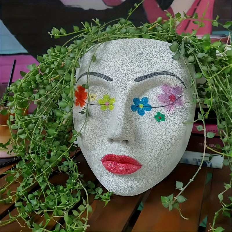 Human Face Flower Pot Resin Crafts Wall Hanging Decor