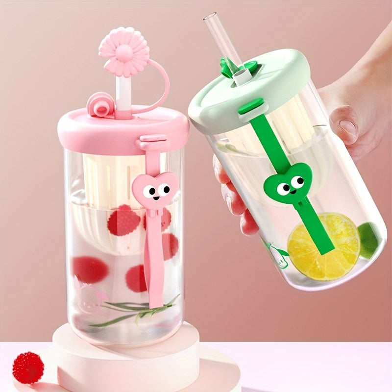 500ml Portable Glass Cup with Lid and Straw for Outdoor Sports Fitness Travel