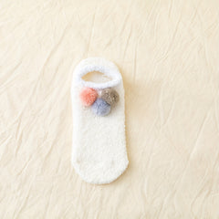 Pompom Plush Socks Soft & Cozy Ankle Stockings Women's Hosiery