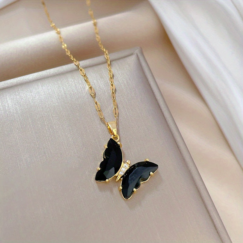 Girl Butterfly Pendant Necklace Micro Inlaid Zircon Women's Jewelry