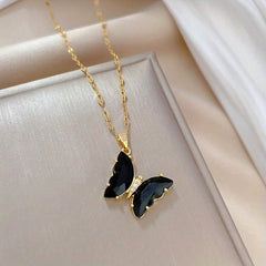 Girl Butterfly Pendant Necklace Micro Inlaid Zircon Women's Jewelry