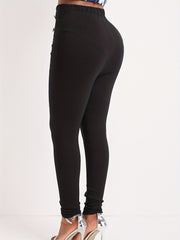 Sexy Leggings High Rise Stretch Button Decor