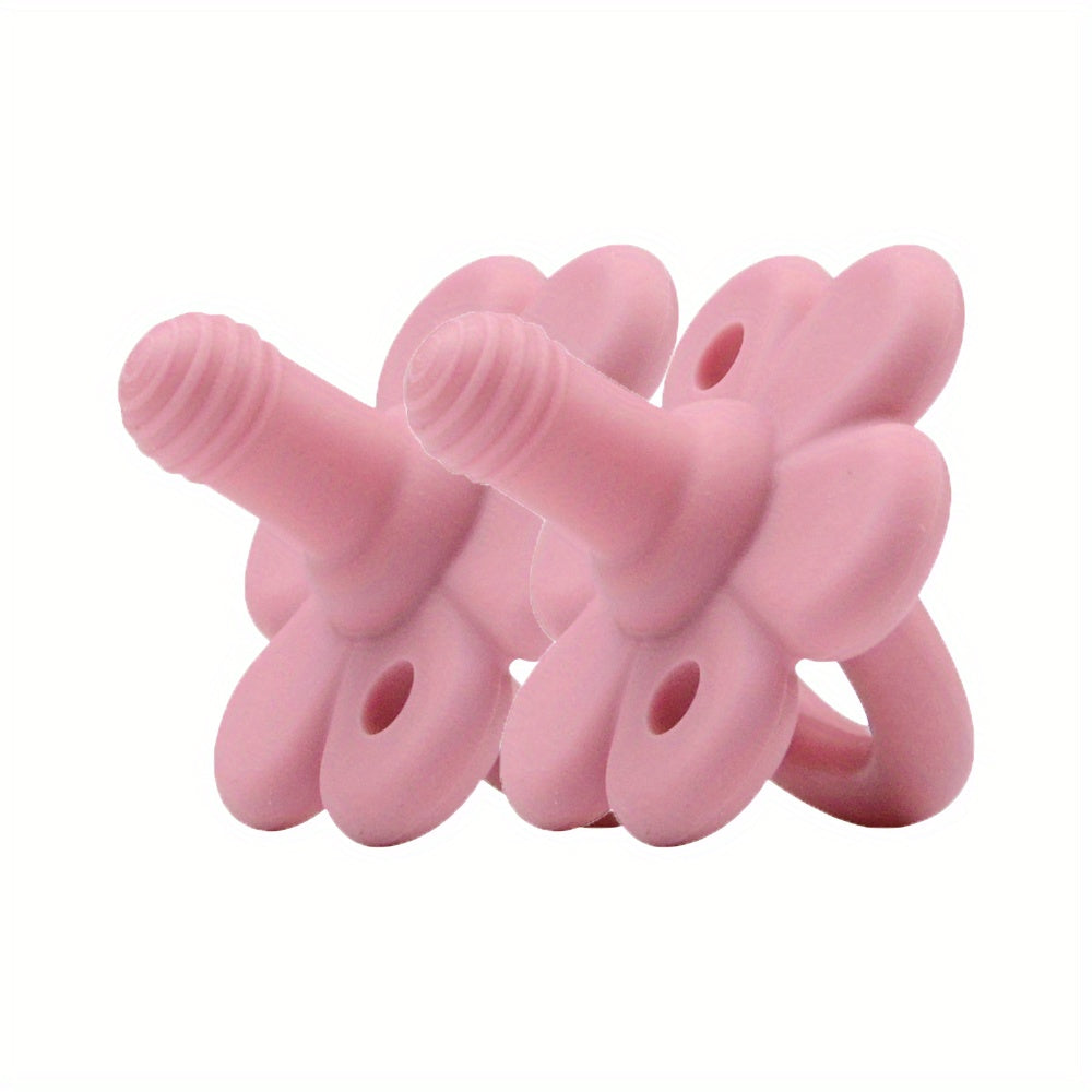 2 Pack Silicone Pacifiers Unique Flower Shape One Piece With Teether Handle
