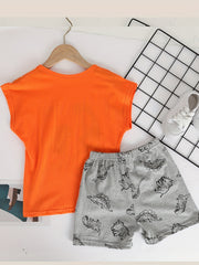 Boys Dino Pajamas Set Sleeveless Tops & Bottoms Cozy Homewear