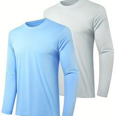 2 Pack UPF 50 Men's Long Sleeve Lightweight T-shirt for Fishing Hiking