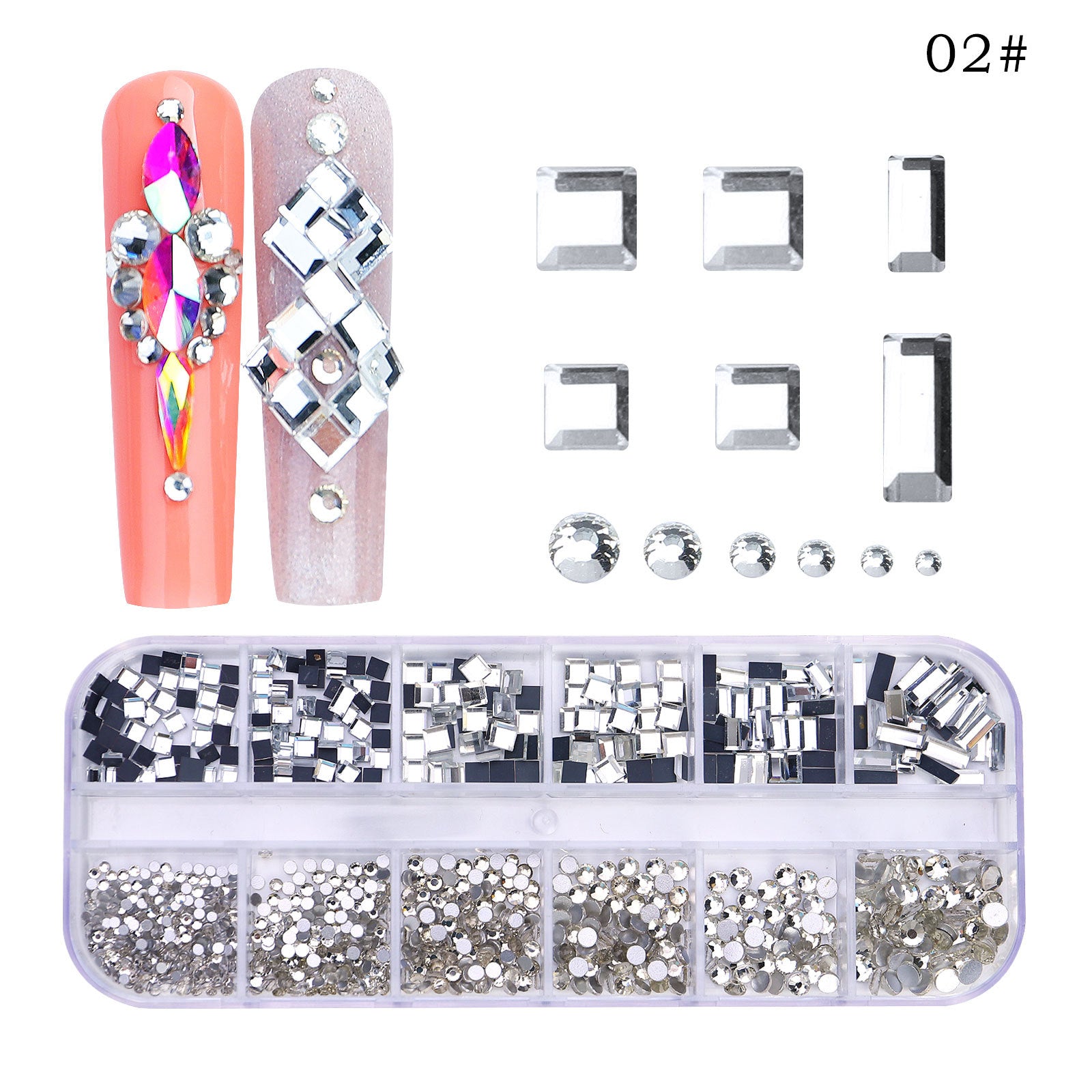 12 AB Nail Rhinestones Flat Bottom Crystal Diamond Gems 3D Glitter Nail