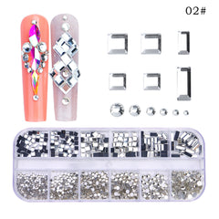 12 AB Nail Rhinestones Flat Bottom Crystal Diamond Gems 3D Glitter Nail