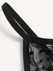 Heart Print Sheer Lingerie Set Sexy Plus