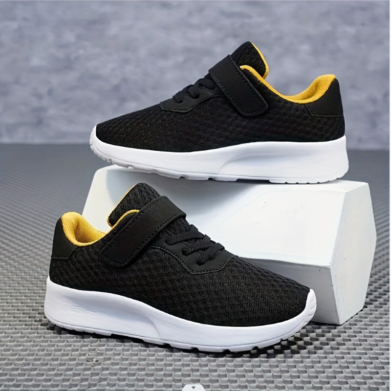 Kid's Mesh Running Shoes Hook Loop Fastener Breathable Shock Absorption Sneakers