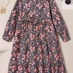 Girl's Butterfly Allover Graphic Long Sleeve Dress For Party