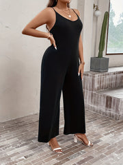 Casual Jumpsuit Women's Plus Solid Wide Leg Cami Jumpsuit