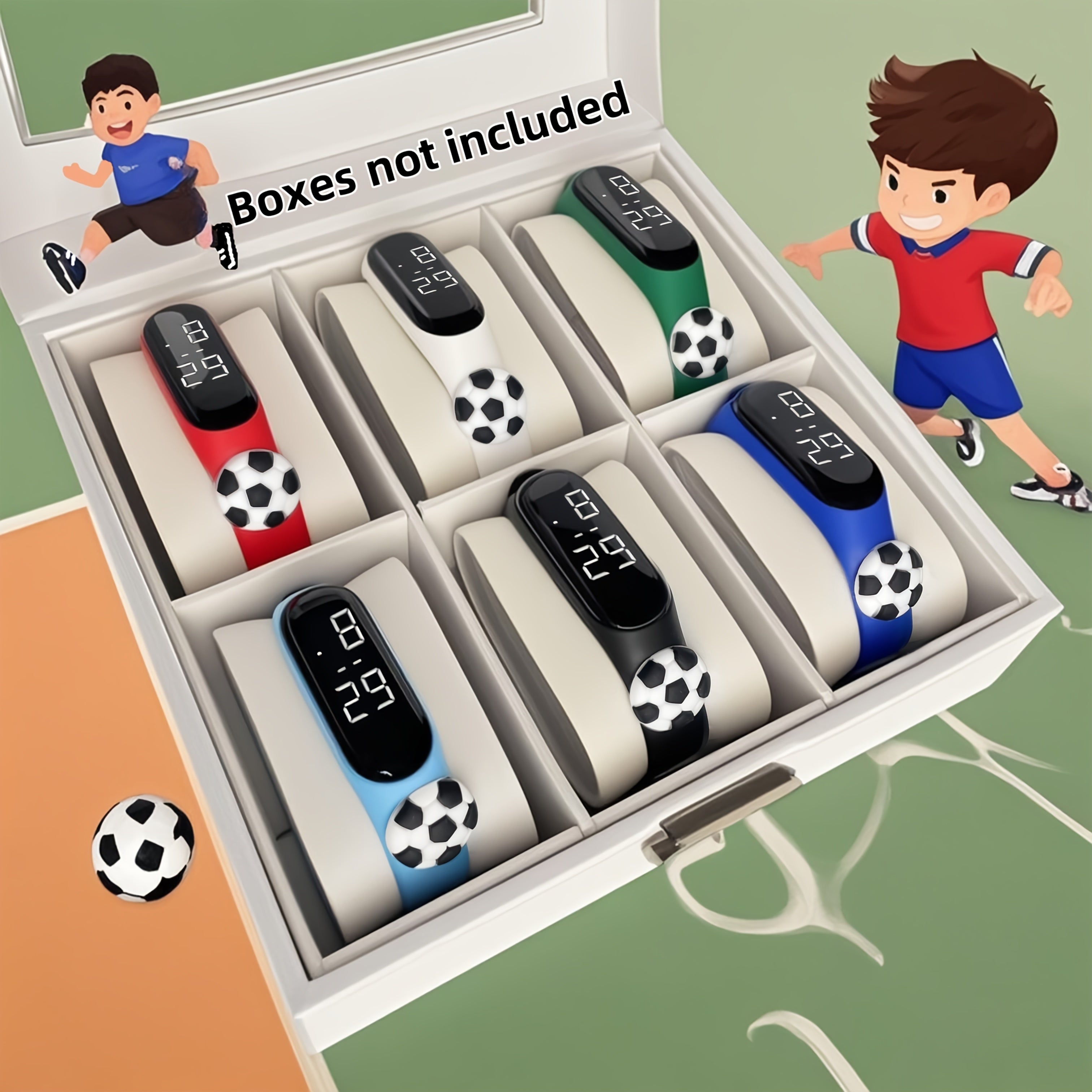 6pcs Football Digital Watch Set TPU Strap for Men and Women