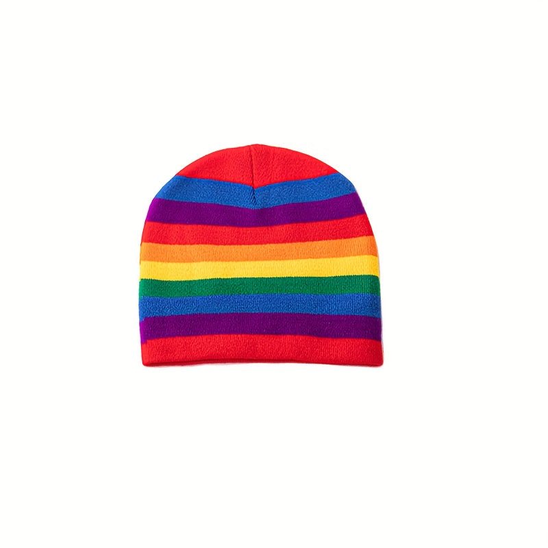 Rainbow Striped Knitted Hat Warm Woolen Hat