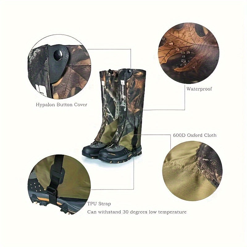 1Pair Waterproof Leg Gaiters for Outdoor Skiing & Hiking