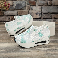 Women's Floral Embroidered Slip On Platform Loafers
