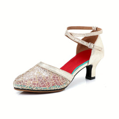 Women's Sequin Dance Shoes Closed Toe Kitten Heeled Sandals