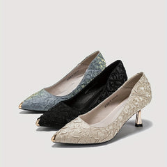 Studded Decor Satin Pumps Pointed Toe Solid Stiletto Heels