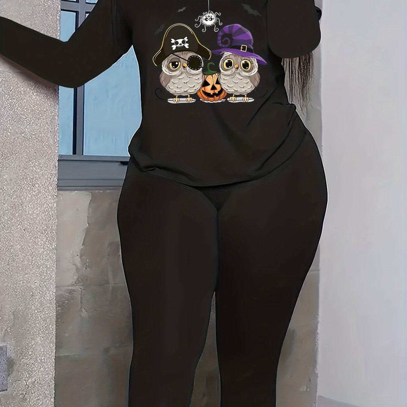 Halloween Owl & Pumpkin Print Two Piece Set