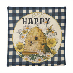 Square Linen Cushion Cover 18''x18'' Spring Summer Bee Pillow Cover