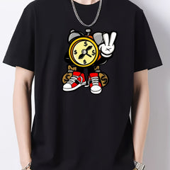 Cartoon Clock Print Men's Graphic Cotton Crew Neck T shirt