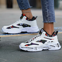 Graffiti Graphic Chunky Sneakers Soft Sole Lightweight Running Shoes