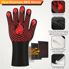 1pc Heat Resistant BBQ Gloves 1472 F Fireproof Mitts Silicone Non Slip Washable